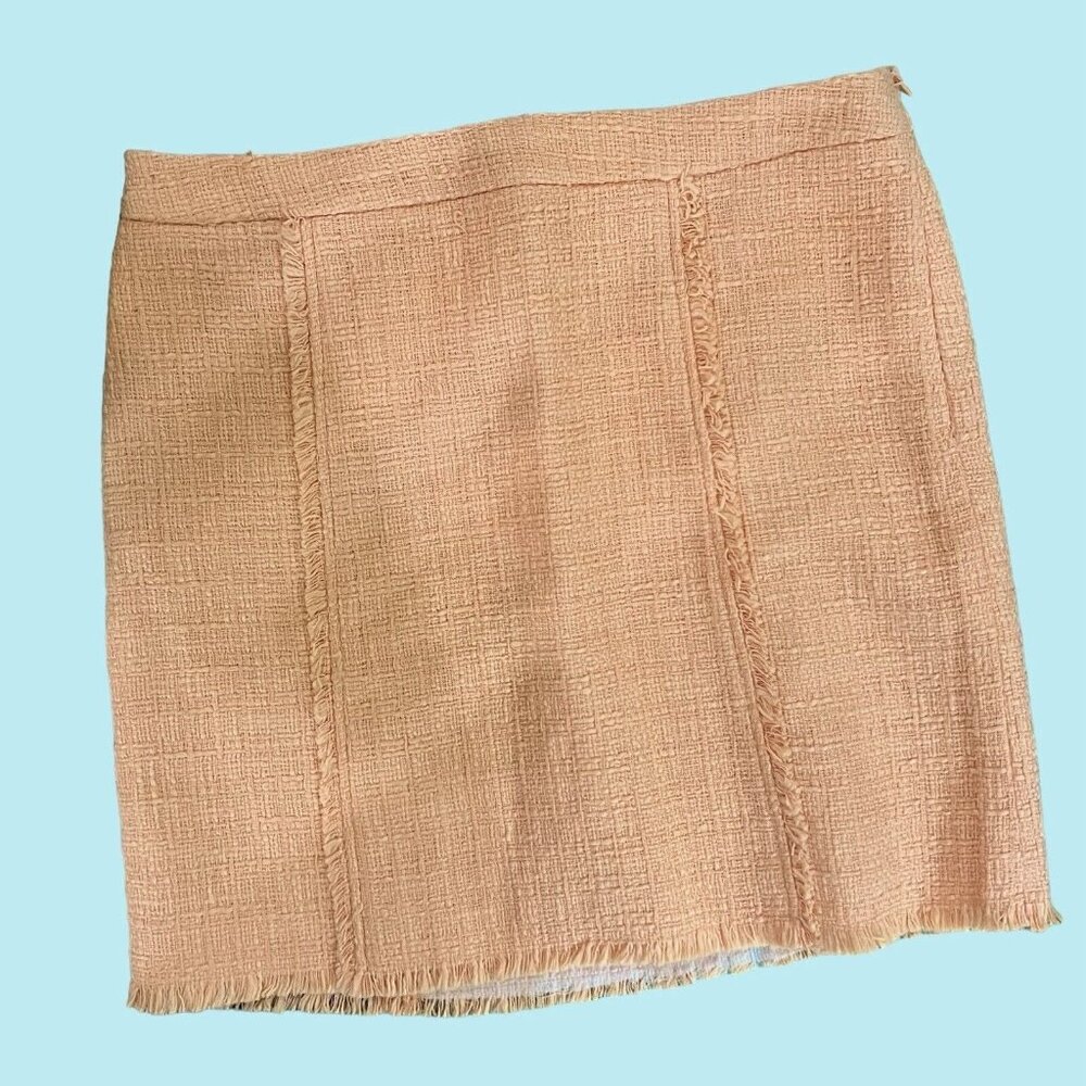 Kenar Tweed Pencil Skirt Size 2 Peach Orange Mini Side Zip Fully Lined